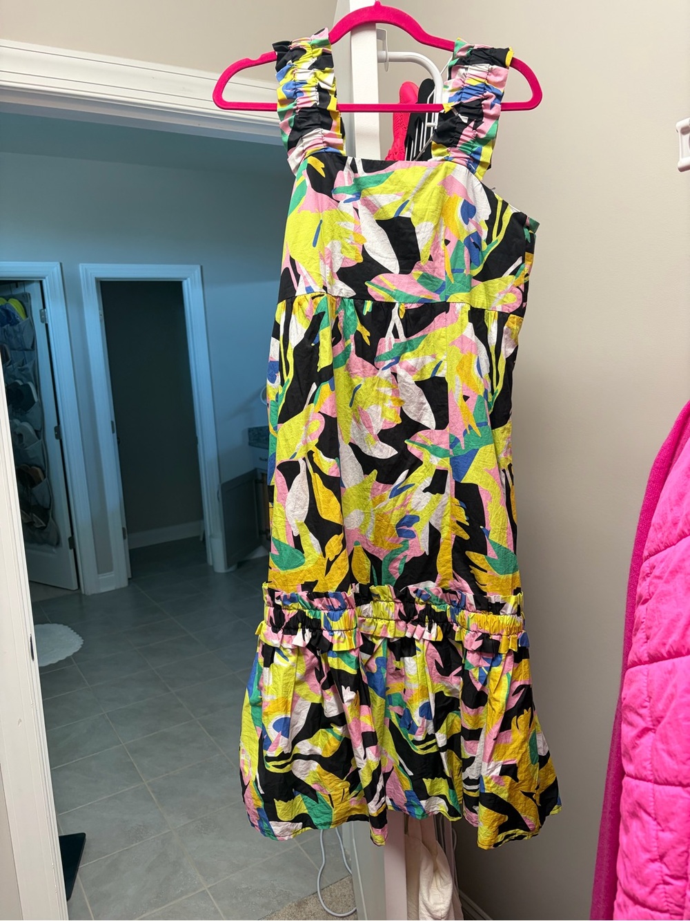 Crosby Multicolor Abstract Ruffle Strap Dress